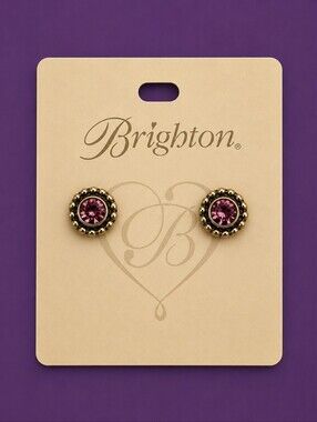 Brighton Twinkle Purple Crystal February Birthstone Round Stud Earrings